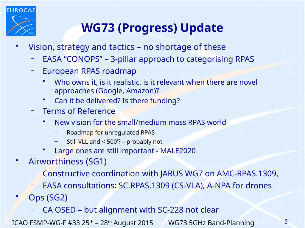 5GHz Band Planning for RPAS CNPC Update on Work in - slide 2 of 11