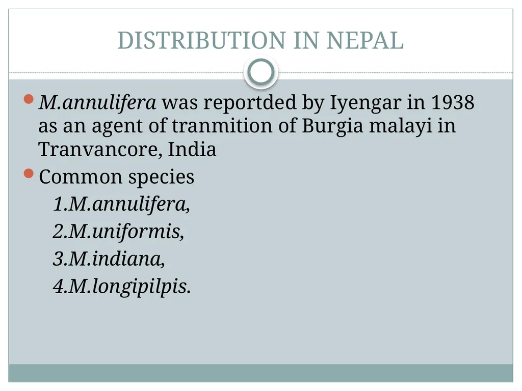 PRAMOD KUMAR MEHTA M.sc.(PHE) BIOLOGY OF MANSONIA - slide 4 of 19
