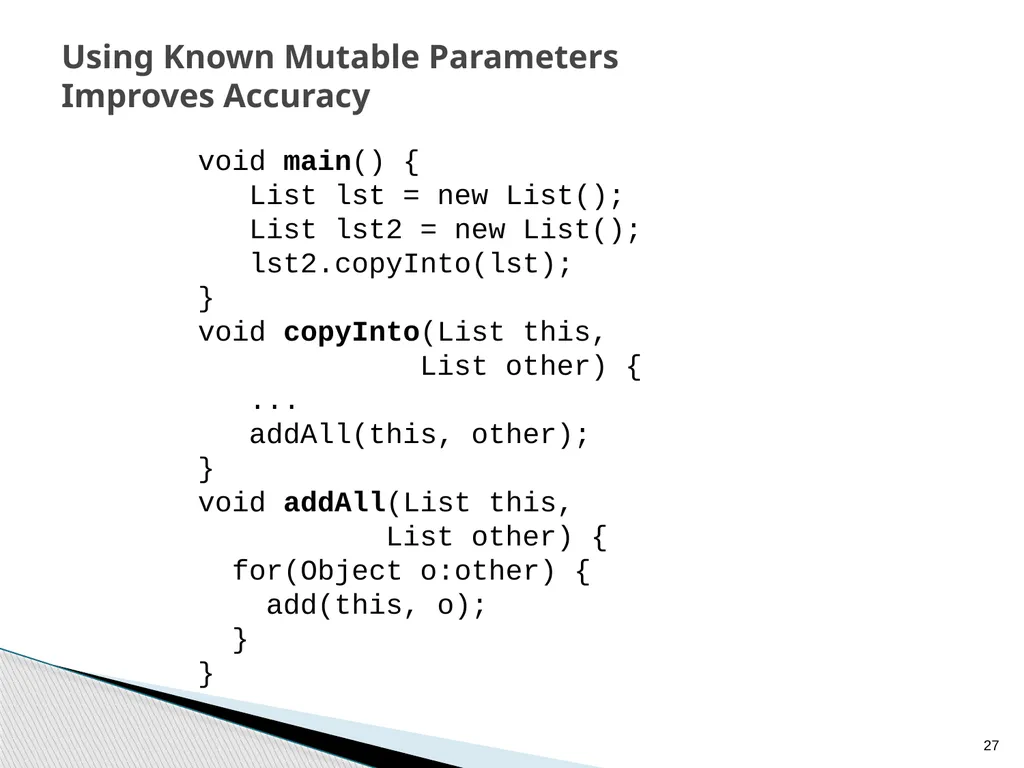 Combined Static and Dynamic Mutability Analysis - slide 27 of 44