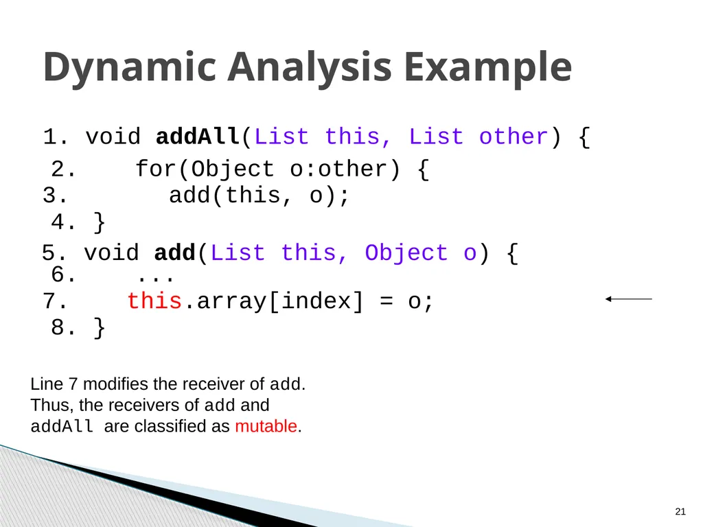 Combined Static and Dynamic Mutability Analysis - slide 21 of 44