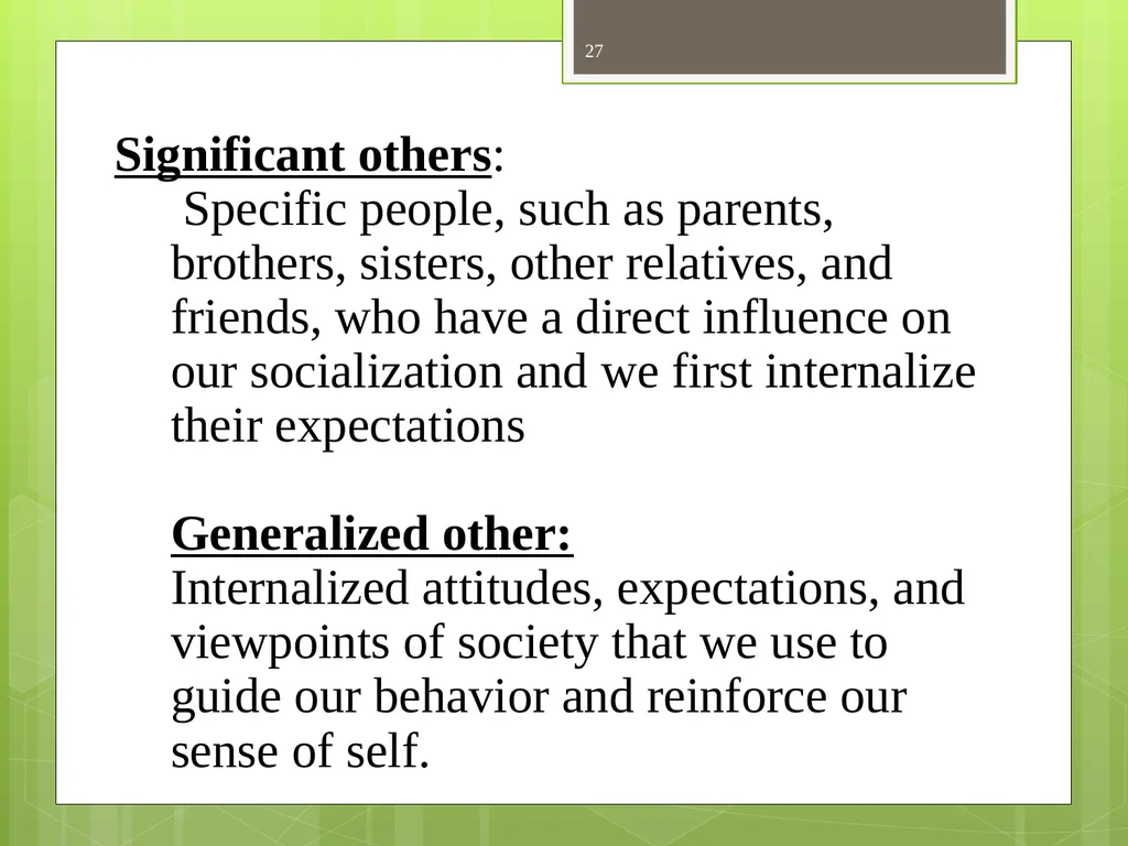 CHAPTER 5 Socializing the Individual Section 1: - slide 27 of 38