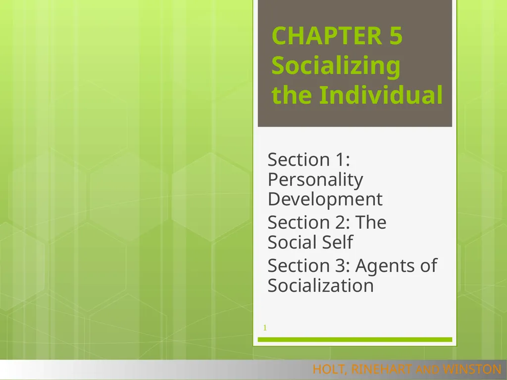 CHAPTER 5 Socializing the Individual Section 1: - slide 1 of 38