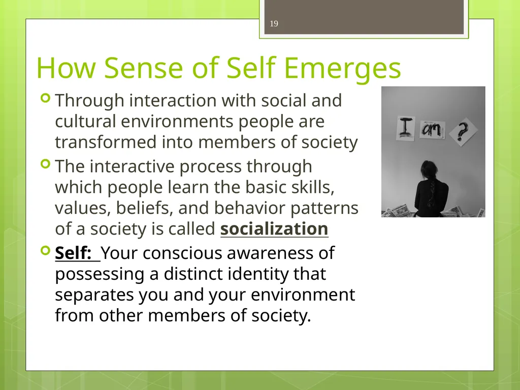 CHAPTER 5 Socializing the Individual Section 1: - slide 19 of 38