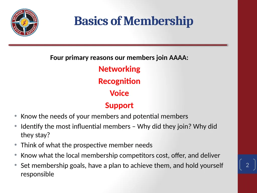 AAAA Membership Quick Start Summary 1 Basics of - slide 2 of 6