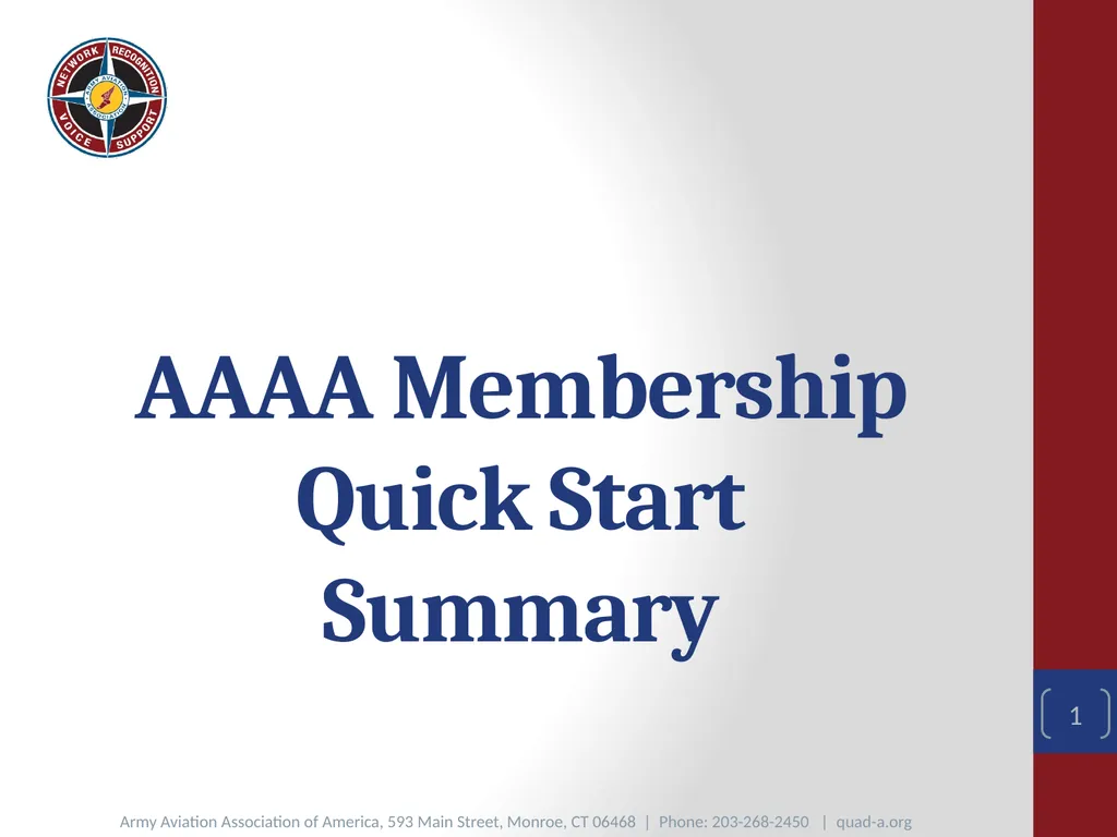 AAAA Membership Quick Start Summary 1 Basics of