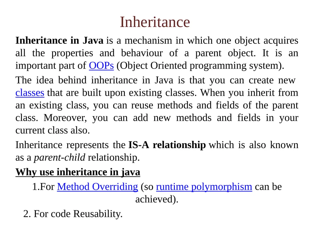 Inheritance Inheritance in Java is a mechanism in - slide 1 of 12