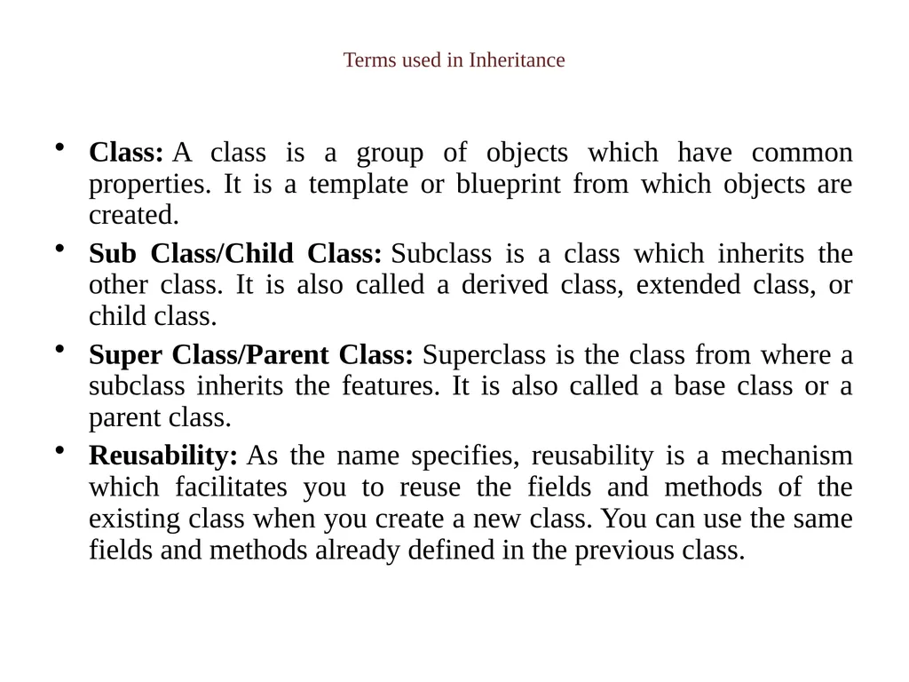 Inheritance Inheritance in Java is a mechanism in - slide 2 of 12