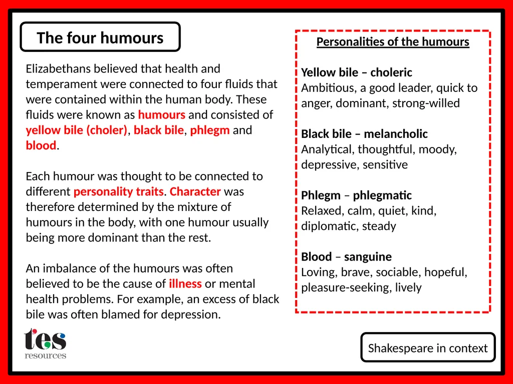 The four humours Shakespeare in context - slide 1 of 6