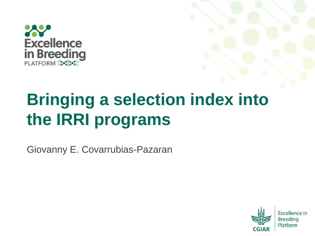 Bringing a selection index into the IRRI programs - slide 1 of 13