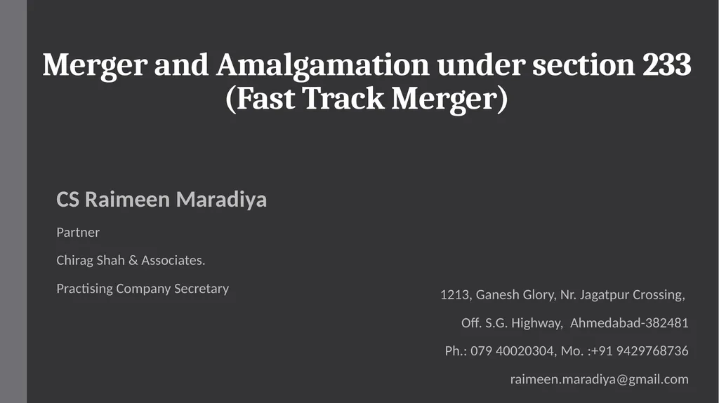 Merger and Amalgamation under section 233 (Fast - slide 1 of 17