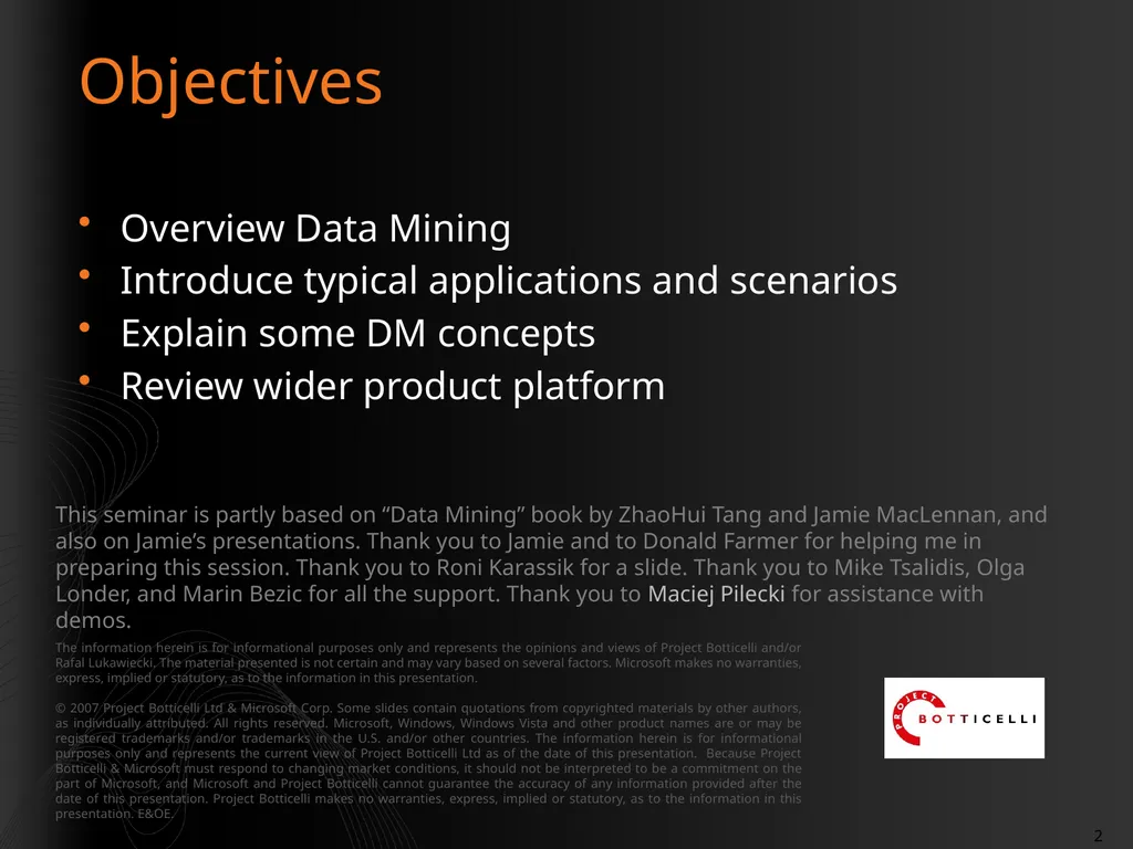 Introduction to Data Mining Rafal Lukawiecki - slide 2 of 33