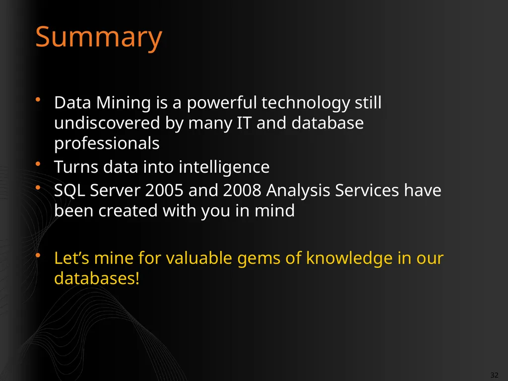 Introduction to Data Mining Rafal Lukawiecki - slide 32 of 33
