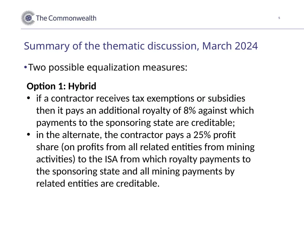 An equalization measure for deep-seabed mining in - slide 5 of 16