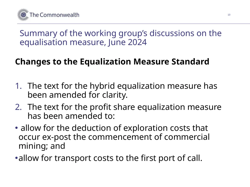 An equalization measure for deep-seabed mining in - slide 13 of 16