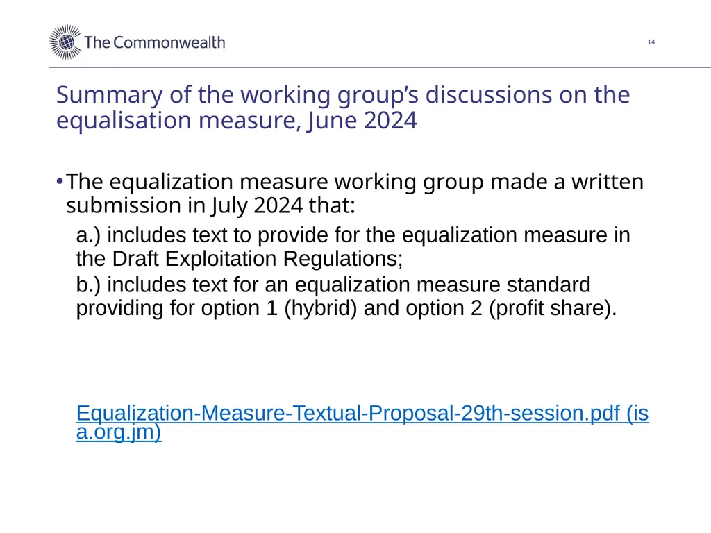 An equalization measure for deep-seabed mining in - slide 14 of 16