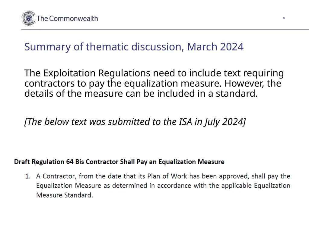 An equalization measure for deep-seabed mining in - slide 8 of 16