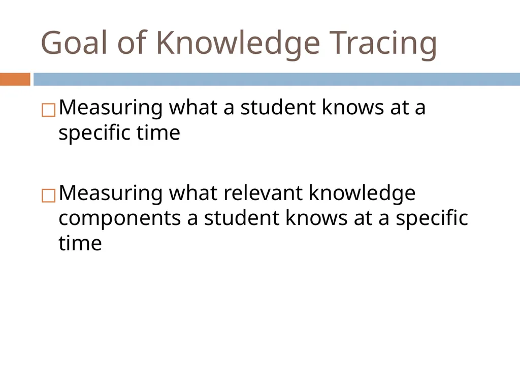 Knowledge Tracing Week 9 Goal of Knowledge Tracing - slide 2 of 167