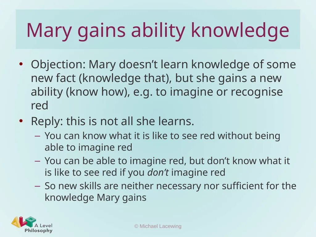 The knowledge argument Michael Lacewing - slide 7 of 12