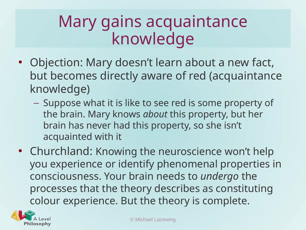 The knowledge argument Michael Lacewing - slide 8 of 12