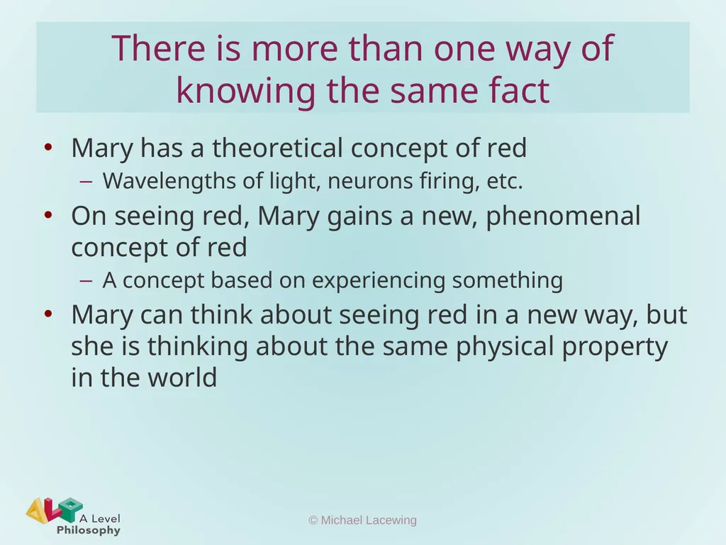 The knowledge argument Michael Lacewing - slide 11 of 12