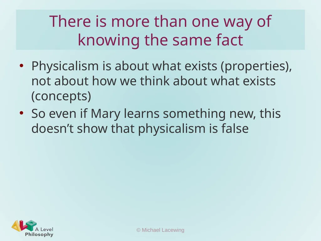 The knowledge argument Michael Lacewing - slide 12 of 12