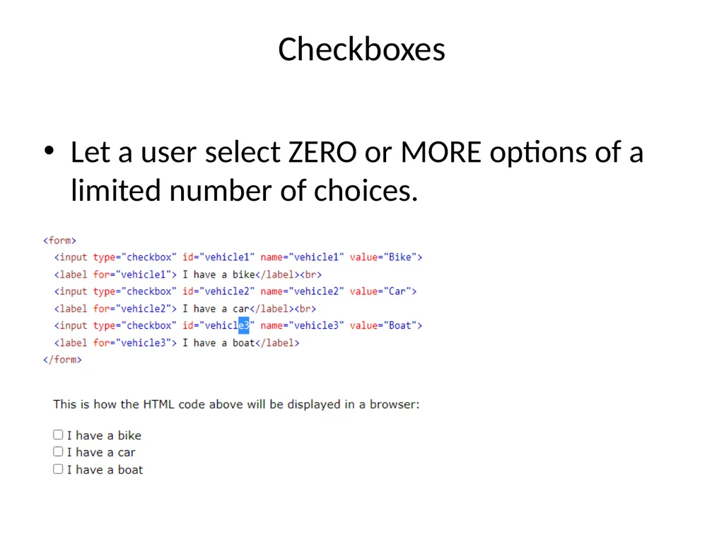 HTML Forms HTML FORM An HTML form is used to - slide 7 of 9