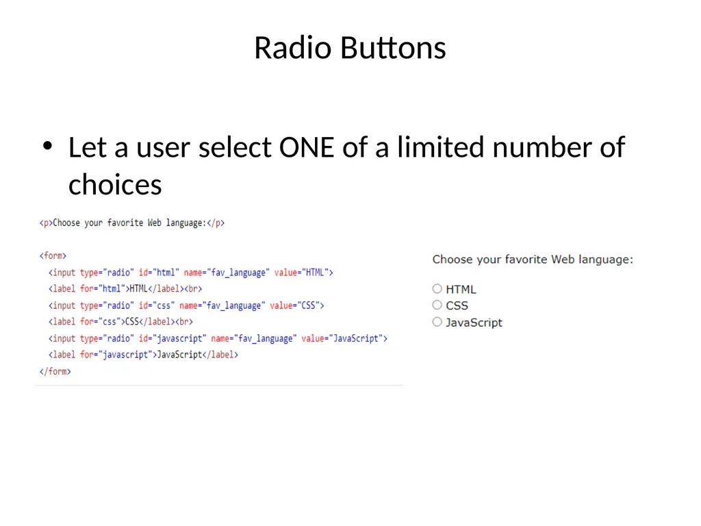 HTML Forms HTML FORM An HTML form is used to - slide 6 of 9