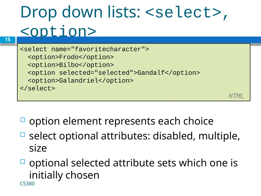 Form Basics CS380 1 Web Data Most interesting web - slide 15 of 17