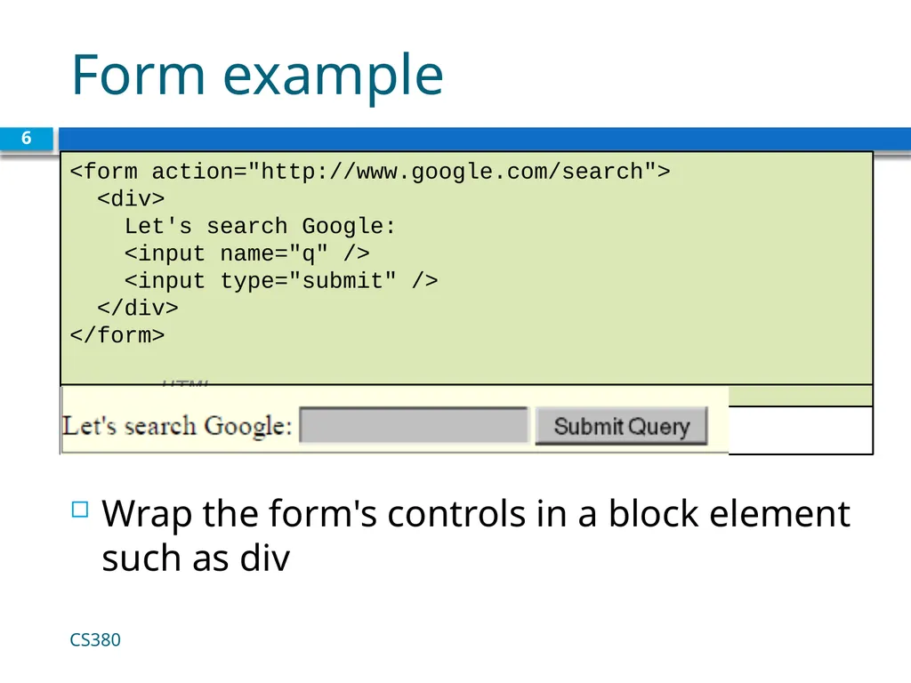 Form Basics CS380 1 Web Data Most interesting web - slide 6 of 17