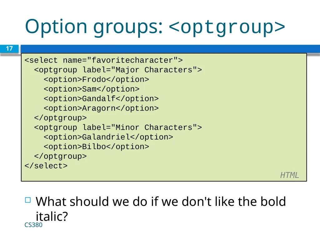 Form Basics CS380 1 Web Data Most interesting web - slide 17 of 17