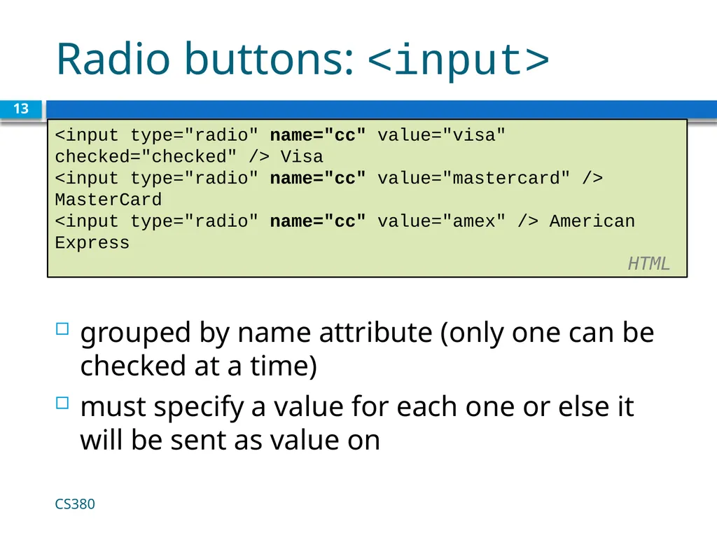 Form Basics CS380 1 Web Data Most interesting web - slide 13 of 17