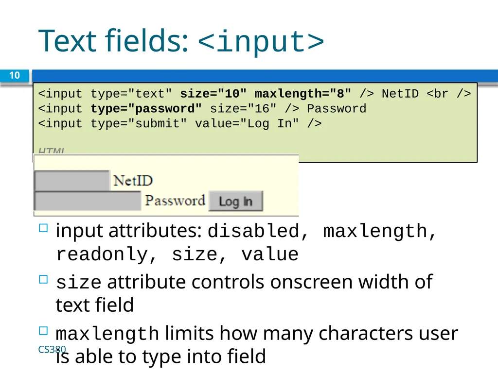 Form Basics CS380 1 Web Data Most interesting web - slide 10 of 17