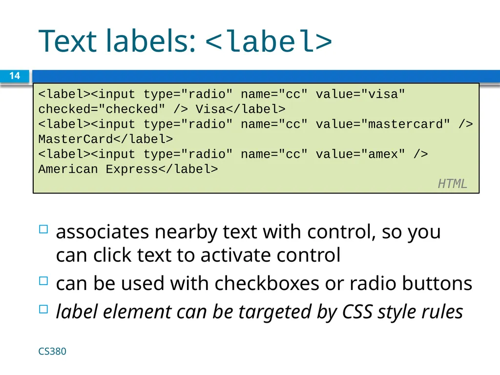 Form Basics CS380 1 Web Data Most interesting web - slide 14 of 17