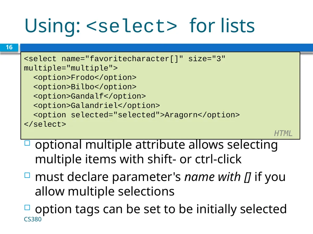 Form Basics CS380 1 Web Data Most interesting web - slide 16 of 17