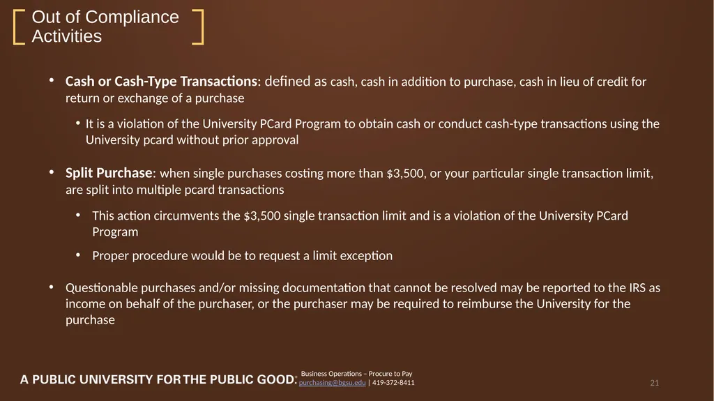 2023 PCard Program Relaunch Procure to Pay | - slide 21 of 26