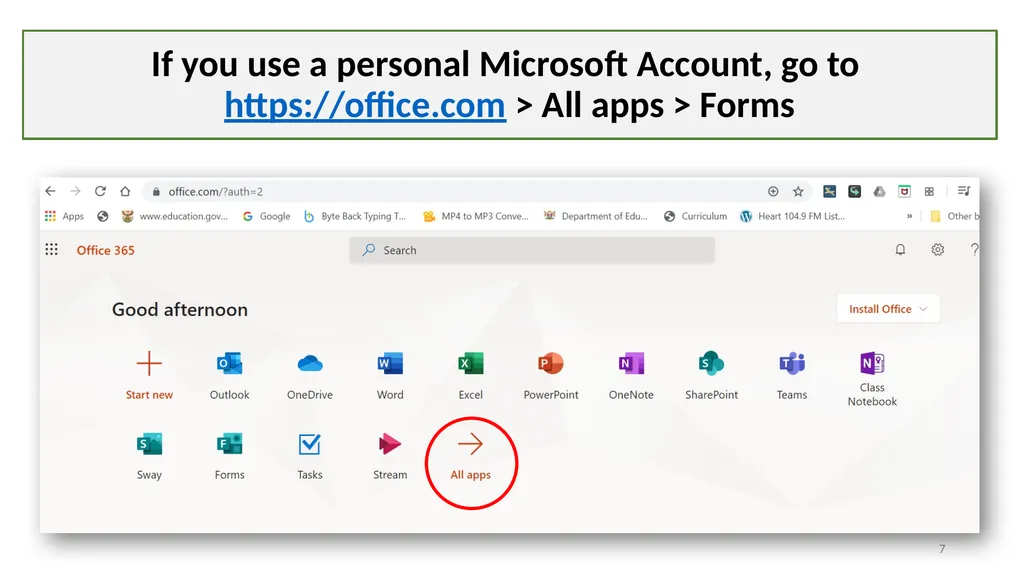Microsoft online Forms and Quizzes Open this - slide 7 of 14