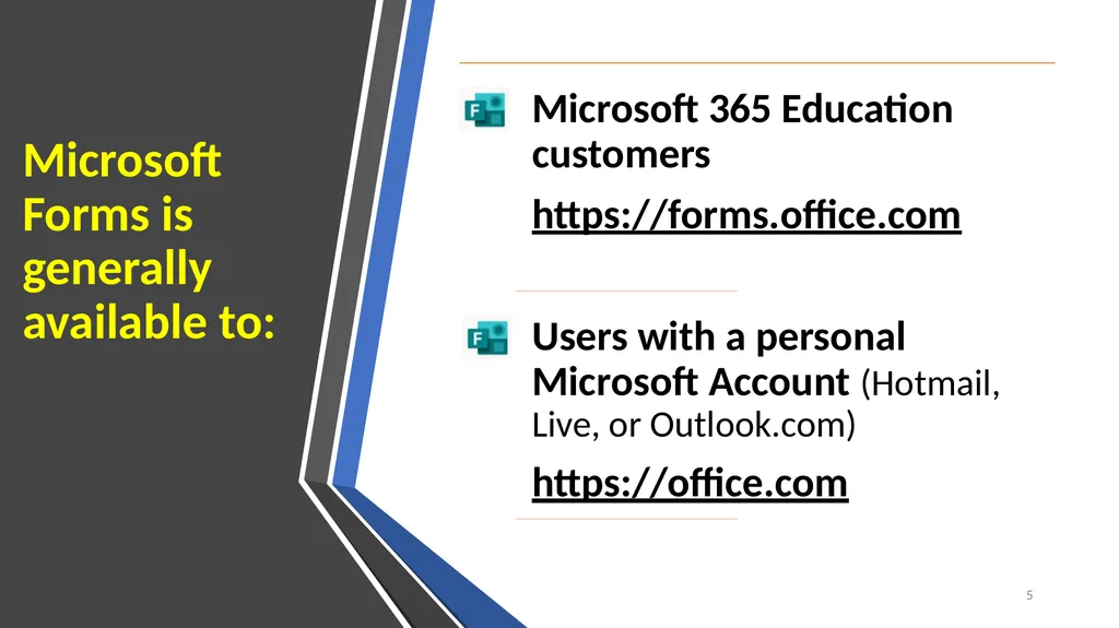 Microsoft online Forms and Quizzes Open this - slide 5 of 14
