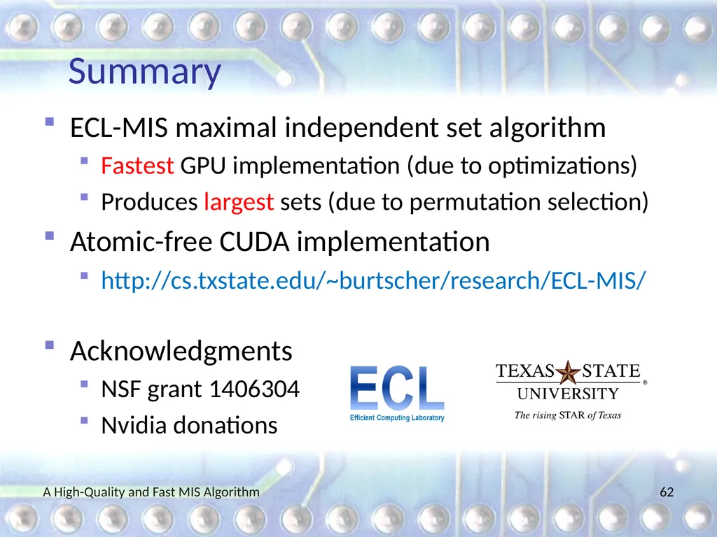 A High-Quality and Fast Maximal Independent Set - slide 62 of 62