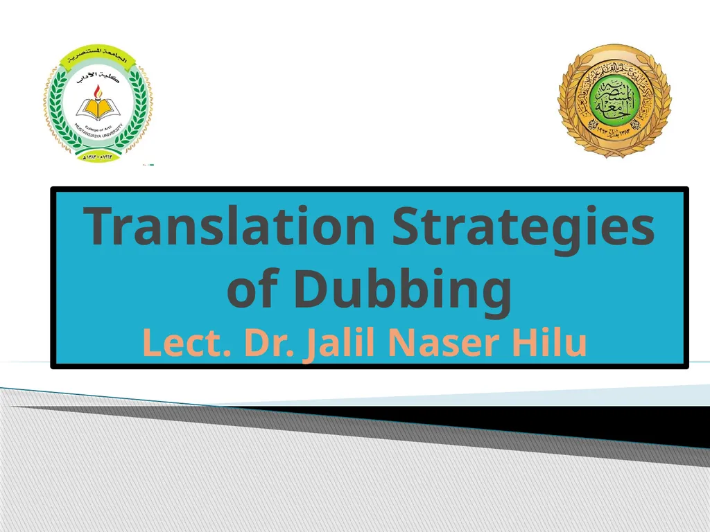 Translation Strategies of Dubbing Lect. Dr. Jalil - slide 1 of 17