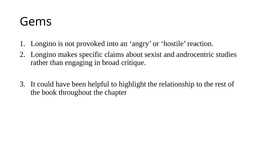 “Research on Sex Differences” Helen Longino - slide 20 of 21