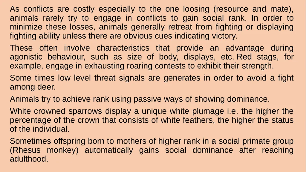 Animal Behaviour-Lecture 5 Social Hierarchy - slide 9 of 10