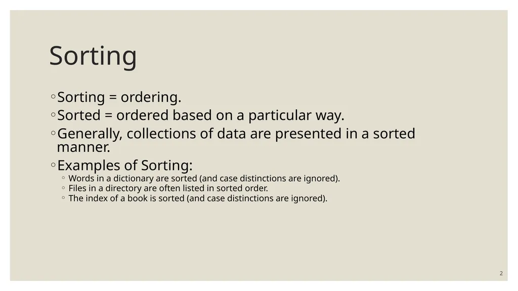 Sorting algorithms King Saud University College of - slide 2 of 15