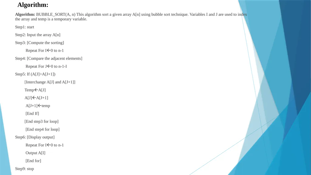 BCAC 232: Data Structures SORTING Sorting is - slide 9 of 12