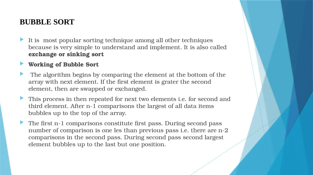 BCAC 232: Data Structures SORTING Sorting is - slide 6 of 12