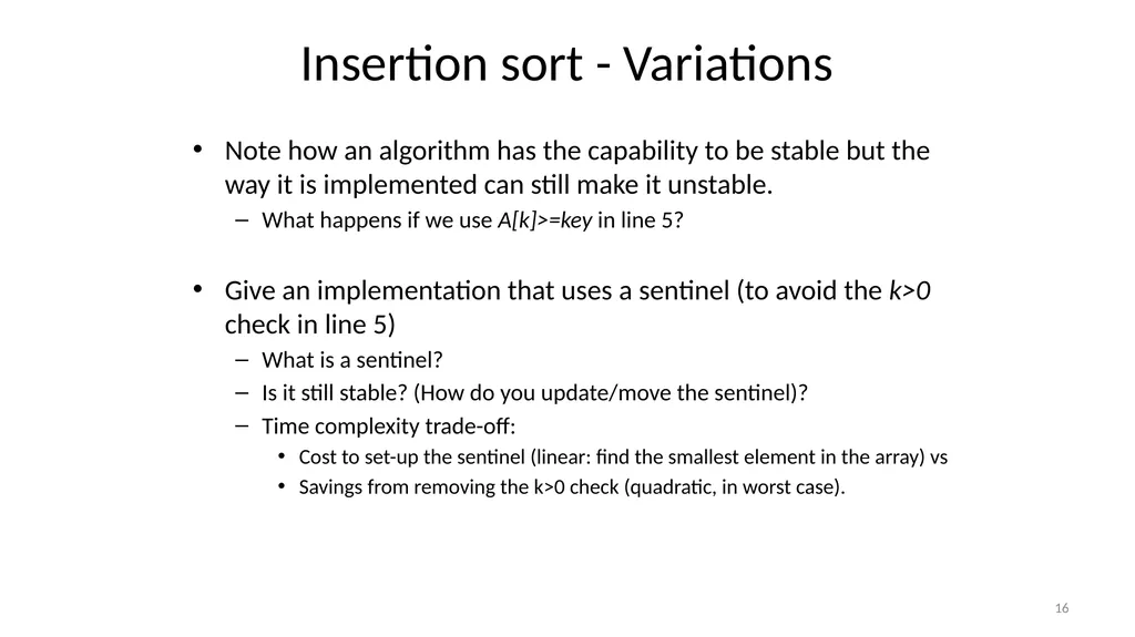 Sorting Algorithms Properties Insertion Sort - slide 16 of 34