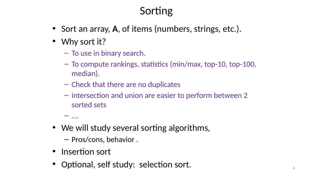 Sorting Algorithms Properties Insertion Sort - slide 4 of 34