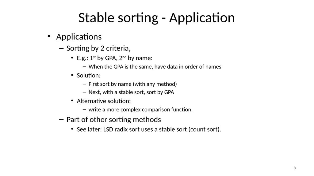 Sorting Algorithms Properties Insertion Sort - slide 8 of 34