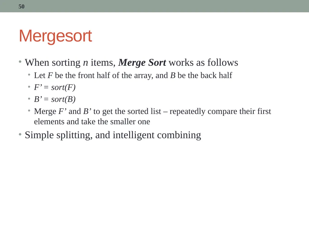 algorithms (SORTING) CITS1001 Listen to the sound - slide 50 of 67