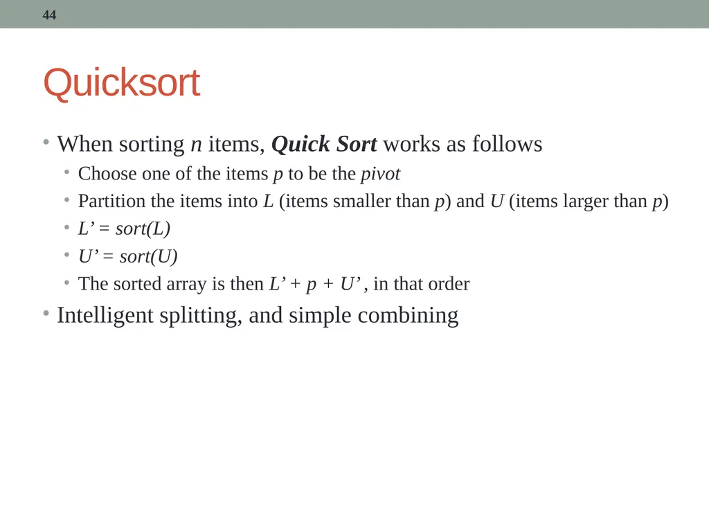 algorithms (SORTING) CITS1001 Listen to the sound - slide 44 of 67