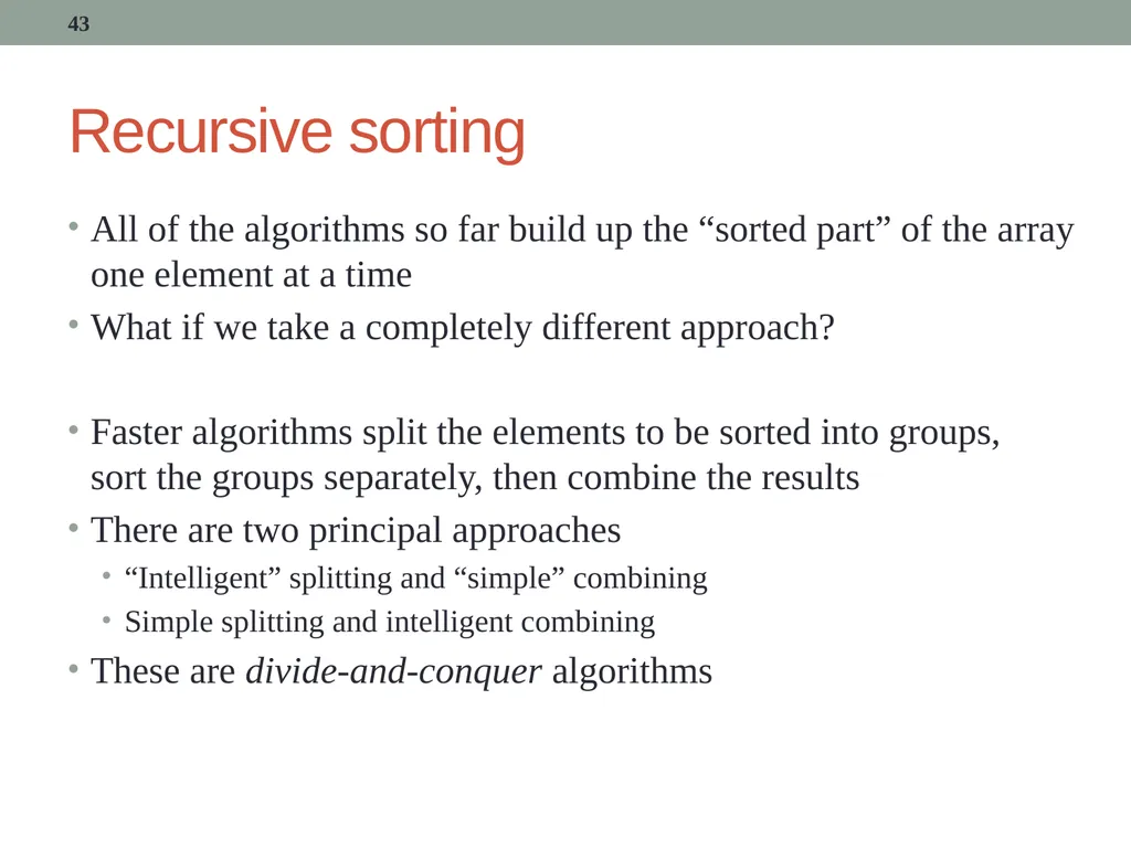 algorithms (SORTING) CITS1001 Listen to the sound - slide 43 of 67
